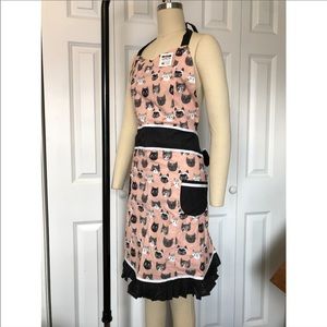 Pink apron with bow cats and pockets 100% cotton